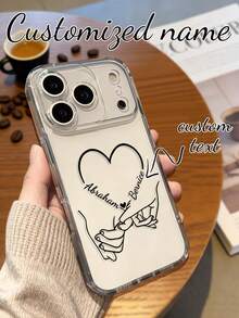 1pc Personalized Handprint Heart Signature Simple Transparent Phone Case, Compatible With IPhone11/12/13/14/15/16/16pro/16plus/16promax/17/17air/17pro/17pro Max, Suitable As Valentine's Day, Friend's Day, Daily Gift - Clear - View 2