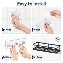 Shower Caddy Adhesive, No Drill Bathroom Shower Organizers, With Removable Hooks, Rust Proof Shower Shelves, Wall-Mounted Shower Holder, Shower Caddies