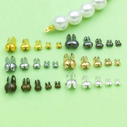 200pcs Metal Side Fold Clamshell Bead End Tips Open Clamshell Crimp Bead Tips End Cap Knot Cover For Jewelry Making DIY Findings Crafts And Decorations