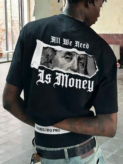  Camiseta de manga corta con estampado de dólar minimalista de moda de verano para hombres FRACTYR | Versátil y casual para todo uso en la calle