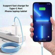 Compatible With IPhone17/16/15 USB C Fast Charger Cable,USB-C To Type C Charging Data Cable (3. 3/6. 6/10 Feet Long Nylon Braided Cord) For Indoor/Outdoor/Travel And Car Use,60W~18W Fast Charging,Compatible With IPhone17/16/15/Pro/Pro Max/IPad,Compatible With Samsung,Compatible With Xiaomi/~Android Mobile Phone Chargers Cord - 藍色 - 查看 8