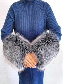 1. Faux Fur Collar & Cuff Set, Warm Faux Fur Scarf, Fluffy Oversized Furry Shawl Wrap For Women In Winter, Suitable For Dresses, Christmas Decoration - Multicolor - View 34