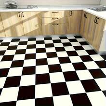 1卷加厚自粘黑白方格地板贴纸，即撕即贴，乙烯基材质，防水防滑，自粘地板贴，适用于家居装修，适用于人流量大的区域，如客厅、卧室、浴室、厨房和现代室内设计。