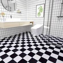 1卷加厚自粘黑白方格地板贴纸，即撕即贴，乙烯基材质，防水防滑，自粘地板贴，适用于家居装修，适用于人流量大的区域，如客厅、卧室、浴室、厨房和现代室内设计。