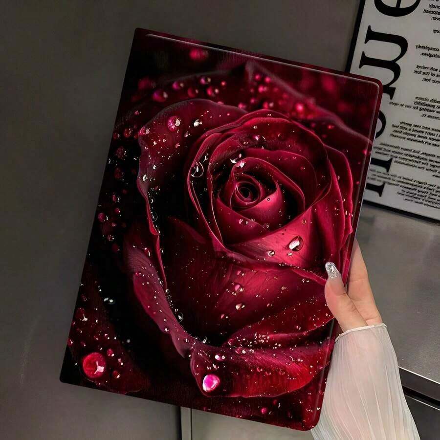 Fashionable Rose Pattern, Automatic Sleep/Wake Function, And A Stylish Protective Tablet Case. Suitable For IPad Mini 6/9.7/10.2/10.5/Air 4/Air 5/10th/10.9/Pro 11-Inch/Air 11(M2)/Pro 11(M4) (2024) And Galaxy Tab S6LITE 10.4/A7 LITE/A8/A9+/S7/S8/S9/S9FE/S10/S7+ 12.4/S8+ 12.4/S9+ 12.4/S9FE+ 12.4. Transparent Bottom Case, TPU Material, Tri-Fold Flip Leather Case With Pen Slot, And Standable Design. - 彩色 - 查看 1