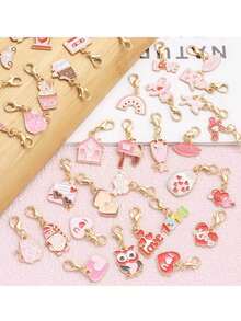 10pcs/Set Random Valentine's Day Theme Red & Pink Heart Keychains Set, Includes Heart & Bouquet Shaped Alloy Pendants, Unique Design, Surprise Gift. Elegant Gift Suitable For Holidays, Birthdays, And Parties. - Multicolor - View 5