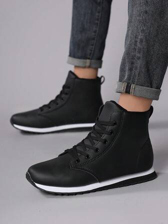 Zapatos planos para hombres, zapatillas casuales, con cordones, suela blanda y cómoda, zapatos de skate ligeros y de alta para uso diario