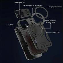 Hadaasi 1pc Black Protective Magnetic Rotation Stand 360° Full Screen Lens Protection Shockproof Wireless Charging Matte Phone Case Compatible With IPhone 17 Pro/17 Pro Max, Apple Air, 17/16 Pro/16 Pro Max/16 Plus/16/16E/SE4/15 Pro/15 Pro Max/15 Plus/15/14 Pro/14 Pro Max/14 Plus/14/13 Pro/13 Pro Max/13/12 Pro/12 Pro Max/12/11 Pro Max/11/11 Pro And Galaxy S26 Ultra/S26 Plus/S26/S26 Edge/S25 Ultra/S25 Plus/S25/S25 Edge/S25 FE/S24 Ultra/S24 Plus/S24 - Black - View 8