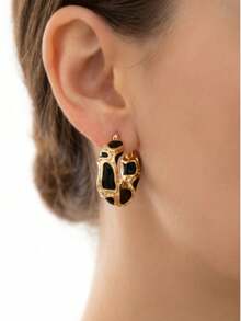 Effortless French Girl Jewelry: Vintage Gold Hoop Earrings For Women - Fall & Winter Staple, Chunky Hoop Set, Old Money Aesthetic Everyday Earrings (Clean Girl Core, Gift Idea) - Black - View 4