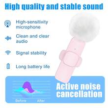 2.4G无线领夹式麦克风，Type-C接口，即插即用，超低延迟，内置降噪芯片，适用于视频录制、采访、播客、Vlog（50mAh可充电电池） - 粉色 - 查看 4