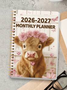 A5 Premium 2026-2027 Monthly Planner & Notebook, Highland Cow Cover Design, 5.5x8.3 Inches, 24 Months, 2026 Calendar, Office Supplies, Perfect Back To School Gift - Pink - View 4