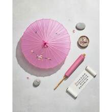 Paraguas de papel para bodas (1/2/5/10 piezas) - Mangos de madera, paraguas de papel pintados a mano, sombrillas blancas, paraguas de papel al óleo redondos chinos retro, perfectos para bodas, novias, bodas vintage, sombrillas al aire libre, sombrillas Hanfu, accesorios, fotografía y decoraciones de boda. - Rosa - Ver 7