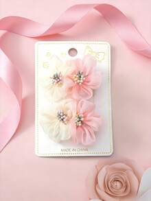 Süße Mesh-Blumen Haarschmuck für Teenager, feenhafte rosa & weiße Ins-Style Haarspangen, Alltagstragen & Fotoshooting Kopfschmuck - Verschiedenfarbig - Übersicht 1