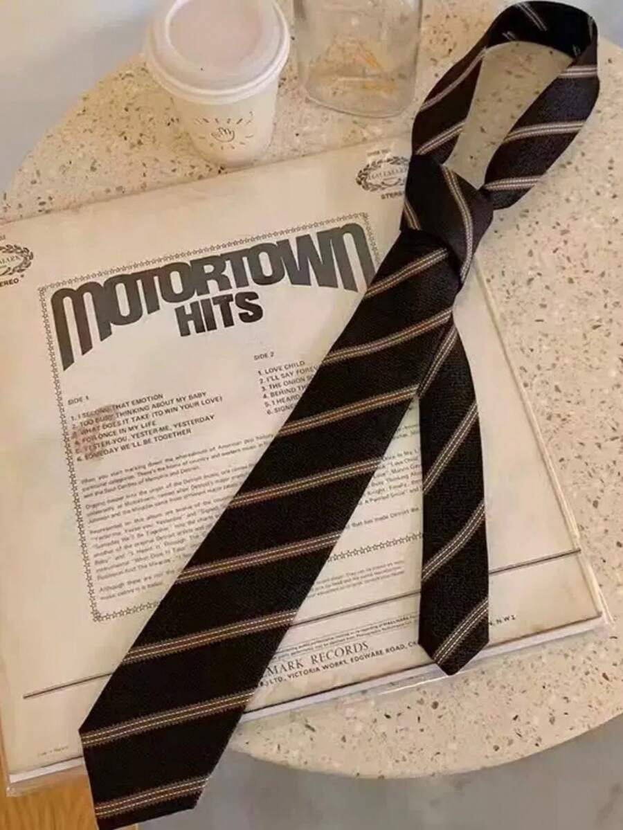 1条日式女童条纹领带，JK制服领带 - 咖啡棕 - 查看 1