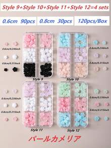 無味 120入 8mm+6mm 極光山茶花/玫瑰樹脂美甲飾品（透明/白色/黑色混色），簡約可愛設計，高光澤 3D 平底易貼附；適用於婚禮、節日及各種場合，可用於美甲設計（兼容梯形、法式杏仁、長/短、橢圓、方型指甲）與珠寶手工、畢業帽裝飾、手機殼 DIY；風格涵蓋日韓與歐美，四季通用美甲飾品，適合女性與兒童 - 彩色 - 查看 8