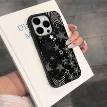 1pc TPU Material Dark Star Pattern Phone Case Compatible With Iphone 17 Pro Max/17/16 Pro Max/15/13/12/11, S20 FE/A15/S24/A55, Redmi Note 11/Note 12/Note 13 Pro, Full Coverage Anti-Drop Soft Protective Phone Cover - Black - View 3