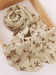 1件女士花卉印花头巾，雪纺仿珍珠花卉印花头巾围巾，女士长袍连衣裙