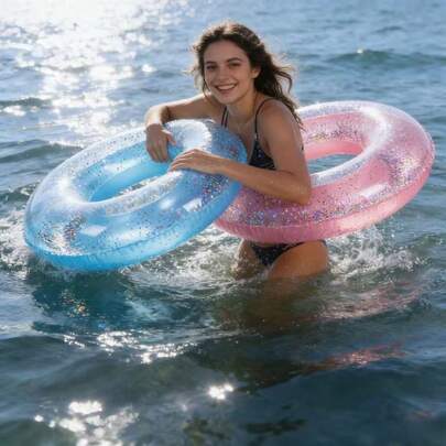 1pc Transparent Sequin Inflatable Swimming Ring, Thick PVC Crystal Swimming Ring Armpit Float, Adult