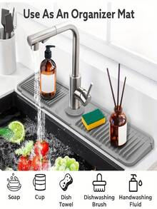 1pc 38cm Faucet Splash Guard, Non-Slip Sink Drain Mat / Quick Drying & Easy Cleaning Design, Suitable For Kitchen, Bathroom Vanity, Restroom Sink, Durable Material / Minimalist Style Tray, Protects Sink & Practical Home Accessory, Household Essential - Multicolor - View 7