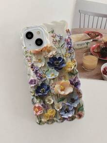 Purple Floral Painted Braided Wave Edge Transparent Minimalist Anti-Drop Phone Case Compatible With IPhone 17/17 Pro/17 Pro Max/16/15 XR/7/8/16 Pro Max/13 Case/ 15 Pro Max/12 Pro Max/13 Pro Max/14 Pro Max 13 14 11 12 P14 Women P11 Soft Shell P12 Anti-Drop XS.XR/78P.78GES2 Phone Protective Cover - Multicolor - View 1