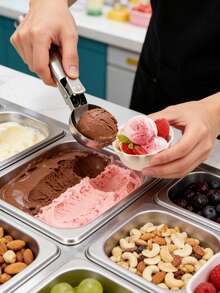 Cuchara para helado de acero inoxidable con gatillo, mango resistente al congelamiento y de uso no adherente, cuchara de doble propósito adecuada para yogur, masa de galletas, batidos, almendras y talla grande, ideal para la cocina, la pastelería y el restaurante - Multicolor - Ver 6