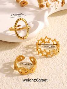 3pcs/Set Stainless Steel Fashionable Star & Eye Design Rings, Suitable For Women's Daily Wear And Parties