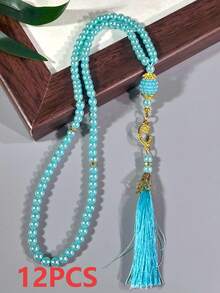 1 String/12 Strings Islamic Prayer Beads, 99pcs Glass Faux Pearl Beaded Rosary, For Muslim Prayer And Arabic Praise Bracelet - Multicolor - View 24