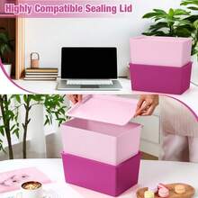 6 Pcs Storage Bins With Lids Small Plastic Storage Containers Stackable Storing Baskets Box Cute Organizer Bins For Organizing Shelves (Pink Series) - PinkSeries - View 5