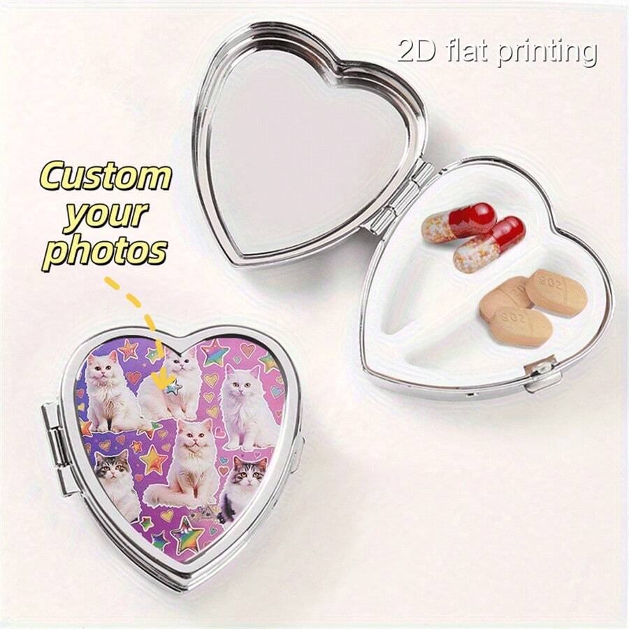 1PC Custom (2D Flat Printing) Pill Box,Mini Pill Box,Household Portable Storage Box Decorative Box For Pockets Purses Travel Metal Organizer For Medication, Vitamins, Jewelry, Earringsfor Valentine's Day Gifts - YH - View 1