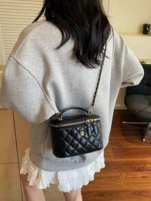 新款时尚手提盒包，简约风格单肩斜挎包 - 黑色 - 查看 3