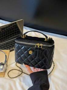 新款时尚手提盒包，简约风格单肩斜挎包 - 黑色 - 查看 1