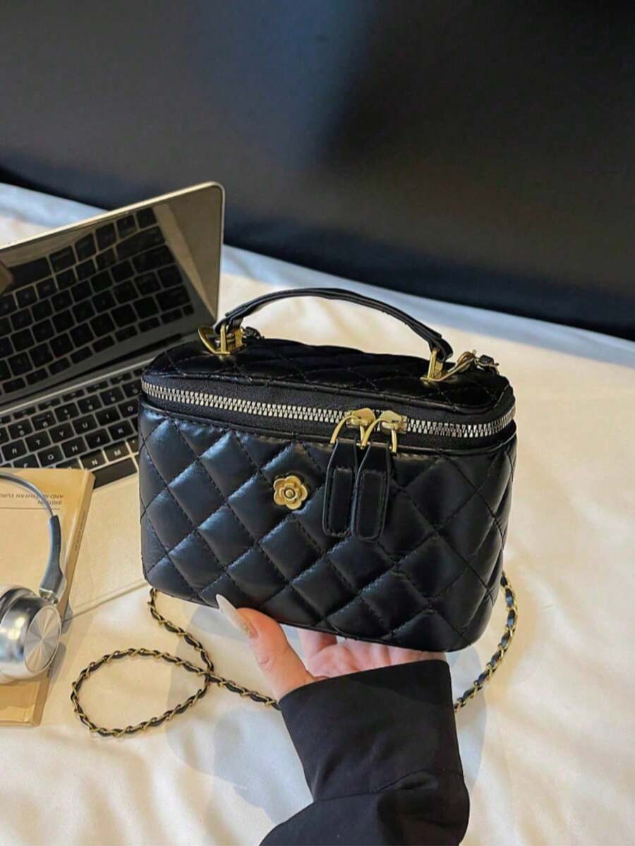 新款时尚手提盒包，简约风格单肩斜挎包 - 黑色 - 查看 1