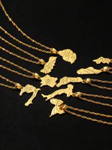 1pc Fashionable Personalized Map Pendant, 18K Gold Plated Copper, Suitable As Gift For Family, Friends, Lover, And Daily Wear - Yellow Gold - View 10