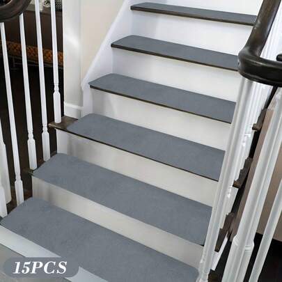 15PCS Extra Long Plush Stair Treads, 7.8x29.5 Inch, 3-Layer Soft Carpet Runner With Laboratory-Tested Strong Grip Backing, Non-Slip Indoor Stair Mats For Wooden & Tile Stairs, Washable Home Safety Upgrade For Families, Easy Trim To Fit, Pet-Friendly & Durable