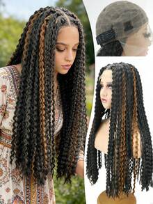 Double Layer Boho Style Braided Wig - Square Box Braid, Deep Wave Crochet Knit Texture, Heat Resistant Synthetic Fiber, Natural Look (Long & Breathable) - Multicolor - View 2