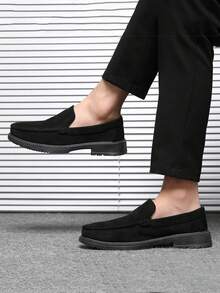 男士乐福鞋 莫卡辛鞋 休闲鞋 一脚蹬船鞋 宽松鞋 皮鞋 软底帆布鞋 平底鞋 男士正装鞋（尺码偏小偏窄，建议选购大一码），黑色 - 黑色 - 查看 5