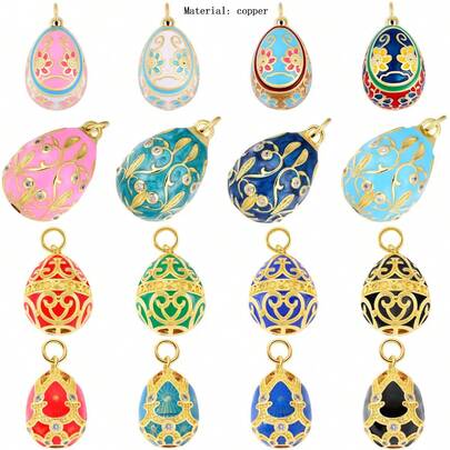 1pc Copper Fashionable & Unique Easter Enamel Egg Decor, DIY Bracelet, Necklace, Backpack Accessory Pendant