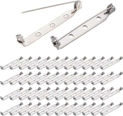 BEADNOVA Bar Pin Back 120pcs Brooch Pin Back 1.5 Inch Clasp Pinbacking Brooch Pinback For Crafts Badge Name Tag DIY Jewelry Making And Craft (120 Pcs, Silver Color)