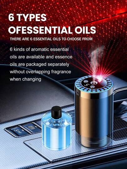 Acest umidificator de aer auto negru este conceput atât pentru uz auto, cât și casnic. Acest umidificator cu nebulizare cu ultrasunete funcționează silențios și dispune de o funcție de aromaterapie. Elimină eficient mirosurile în timp ce difuzează un parfum de lungă durată și este echipat cu un ecran digital.