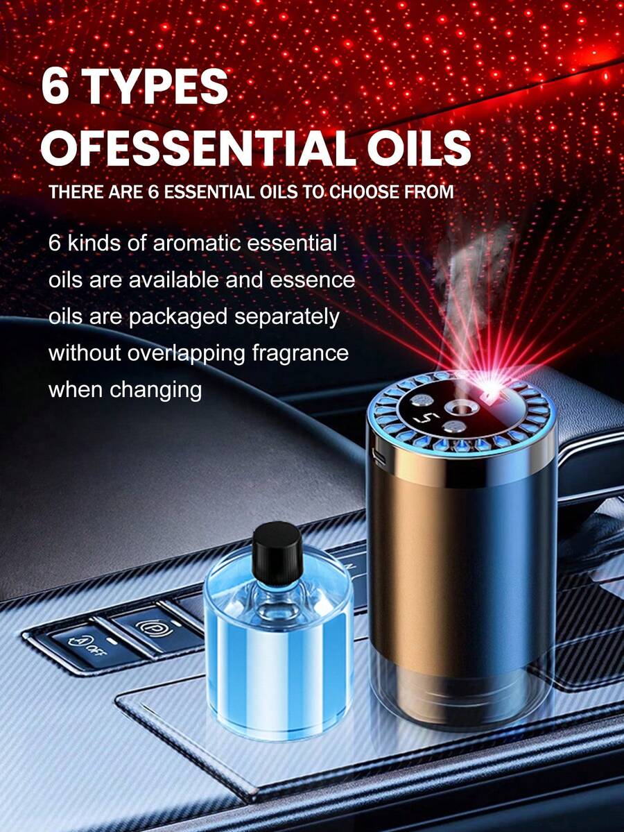 这款黑色车载空气加湿器专为汽车和家庭使用而设计。这款超声波雾化加湿器运行安静，并具有香薰功能。它能有效去除异味，同时散发持久香气，并配备数字显示屏。 - A - 查看 1