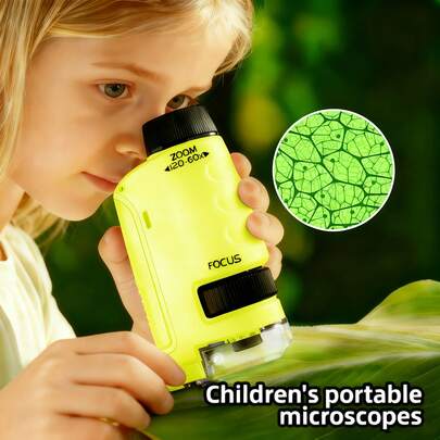 This Handheld Mini Microscope Toy For Children Features An LED Light And A Magnification Range Of 60x-120x. It's A Perfect STEM Education Tool, Easy To Carry, And Ideal For Outdoor Exploration. A Perfect Gift For Children And Teenagers, Or A Birthday Present.