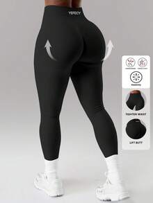 Yefecy Women's High Waist Butt Lifting Tight Yoga Pants, Outdoor Sports Shaping Fitness Leggings - Black - View 1