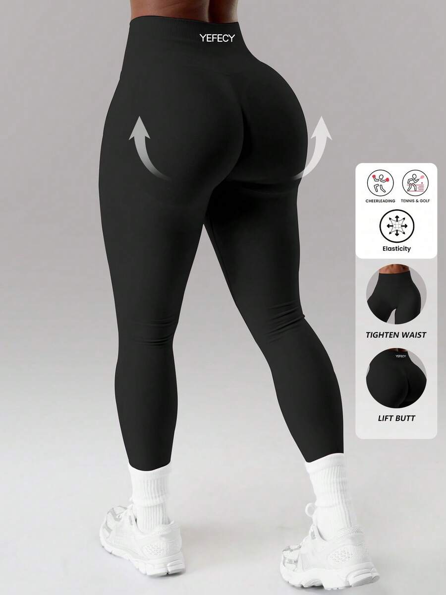 Yefecy Women's High Waist Butt Lifting Tight Yoga Pants, Outdoor Sports Shaping Fitness Leggings - Black - View 1