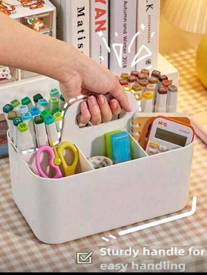 可堆叠收纳盒，适用于浴室、办公室、手工用品或学习用品。便携式手持收纳盒，可放置于浴室桌面。化妆品收纳盒，含眼影、化妆刷。多功能收纳架。开学季必备