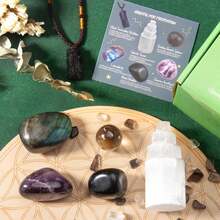 In Stock Immediate Dispatch QianCannaor Crystals And Healing Stones, Black Tourmaline Necklace, Selenite Tower, Smokey Quartz Sphere, Black Obsidian Healing Crystals Set Meditation Accessories, Witchcraft Supplies Valentine's Day EAZ4 - 豐富 - 查看 5
