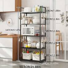 1个多层置物架，坚固的落地式置物架，适用于浴室、厨房、房间、微波炉、书籍、烤箱等，可作置物架、厨房推车、四层微波炉推车、浴室收纳架、储物架、咖啡吧推车，黑色，适用于客厅、办公室，银色，无挂钩，厨房置物架，厨房收纳，家居收纳，金属轮置物架：适用于厨房/车库的重型置物架，可调节层板，可放置锅具及其他杂物，易于移动