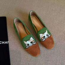 2025 Primavera Verano Nuevos Mocasines Bordados de Gato para Mujeres Simples Zapatos Planos Cómodos para Exteriores - Verde - Ver 7