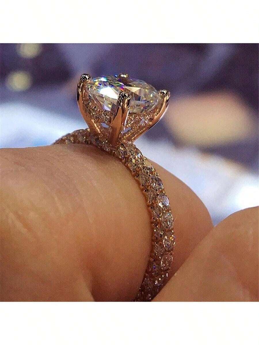 1pc Luxury Cubic Zirconia Fully Paved Engagement Ring, Women's Jewelry Gift