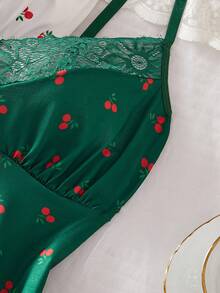Sexy Lingerie, 3 Piecescombination Set For Women's Sexy Nightgown, Pajama Nightgown Lingerie Set, Cherry Print Lace Design - Multicolor - View 5