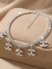 Sparkly Rhinestone Choker Necklace For Women, Silver Tone Double Row Tennis Chain With Crystal Dangling Charms, Bling Y2K Statement Jewelry For Wedding Party Prom Gift - Multicolor - View 4